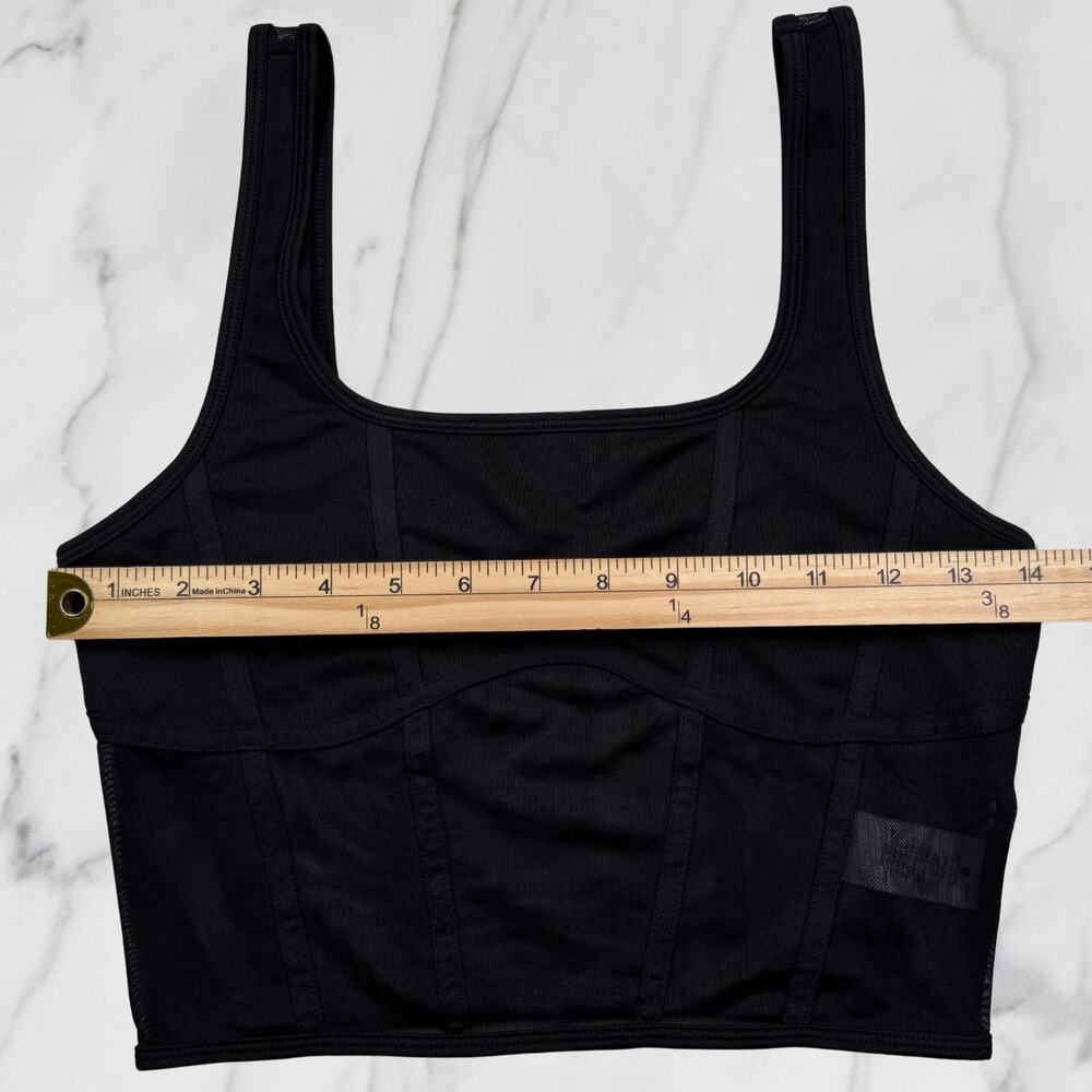 Garage Black Mesh Corset Bustier Crop Top Square Neck Medium - Picture 6 of 8